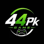 44Pk Game logo featuring bold white and green text on a black background with a modern gaming controller icon and a sleek circular design, representing a stylish and professional gaming brand.