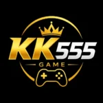 KK555 Game APK logo with gold and white gaming design on a black background.