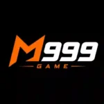 M999 Game gaming logo with orange M and white 999 lettering on a black background, modern esports brand design.