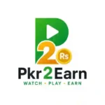 Pkr2Earn logo design with play button, reward coin, and green-orange branding for Pakistan earning app 2026.